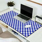 Cobalt Blue and White Checkerboard Pattern Desk Mat Gallery Image 2