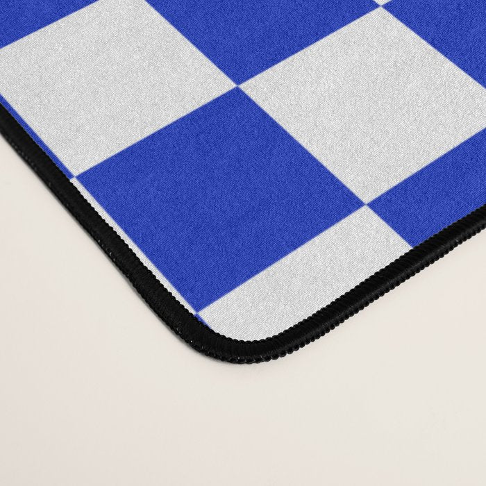 Cobalt Blue and White Checkerboard Pattern Desk Mat Gallery Image 4