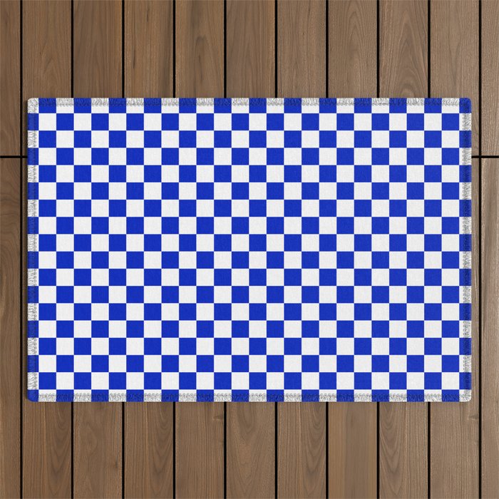 Cobalt Blue and White Checkerboard Pattern Outdoor Rug Gallery Image 1
