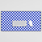 Cobalt Blue and White Checkerboard Pattern Desk Mat Gallery Image 1