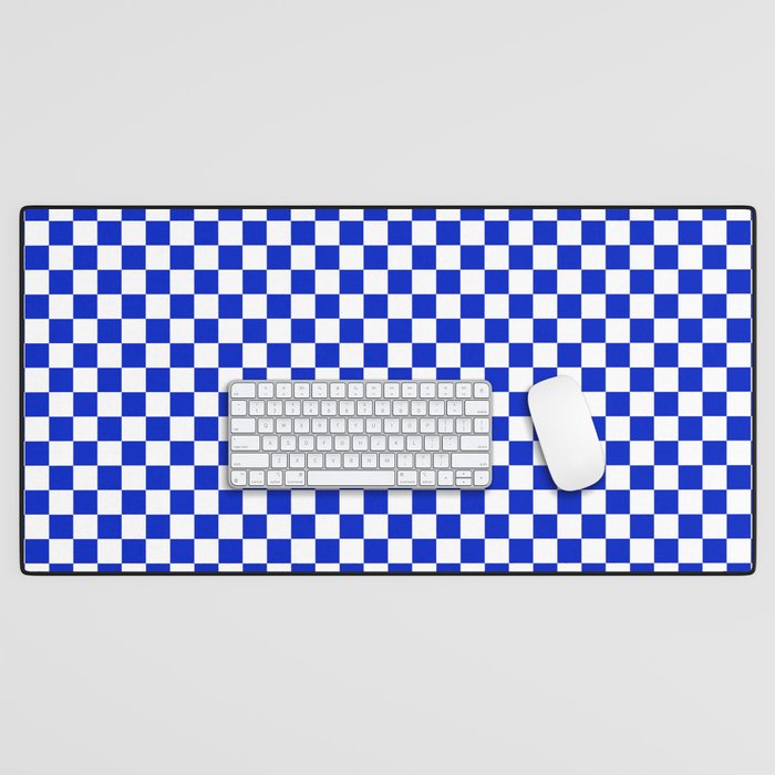 Cobalt Blue and White Checkerboard Pattern Desk Mat Gallery Image 1