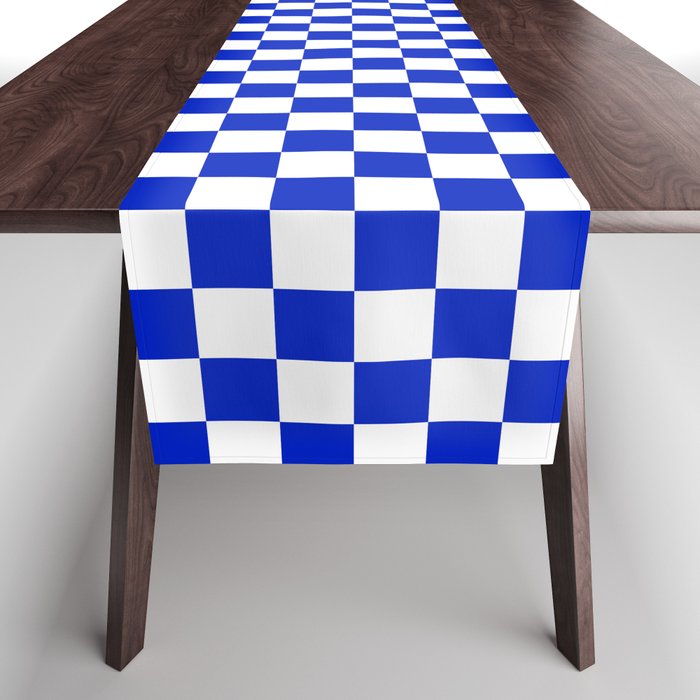 Cobalt Blue and White Checkerboard Pattern Table Runner Gallery Image 1