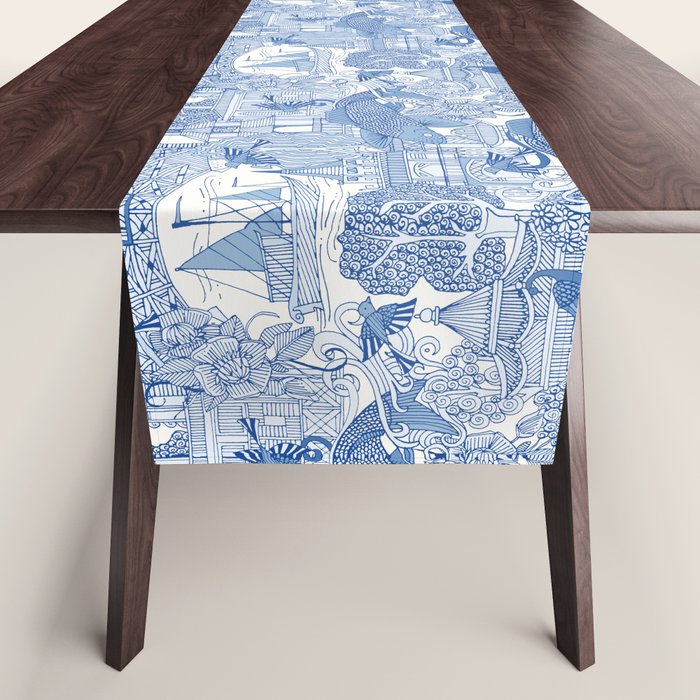 chinoiserie toile blue Table Runner Gallery Image 1