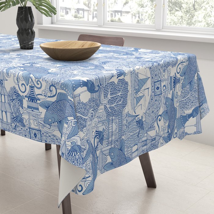 chinoiserie toile blue Tablecloth Gallery Image 3