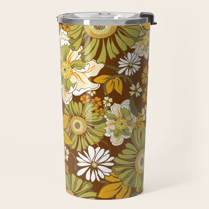 70s Retro Flower Power boho pattern Travel Mug Gallery Image 2