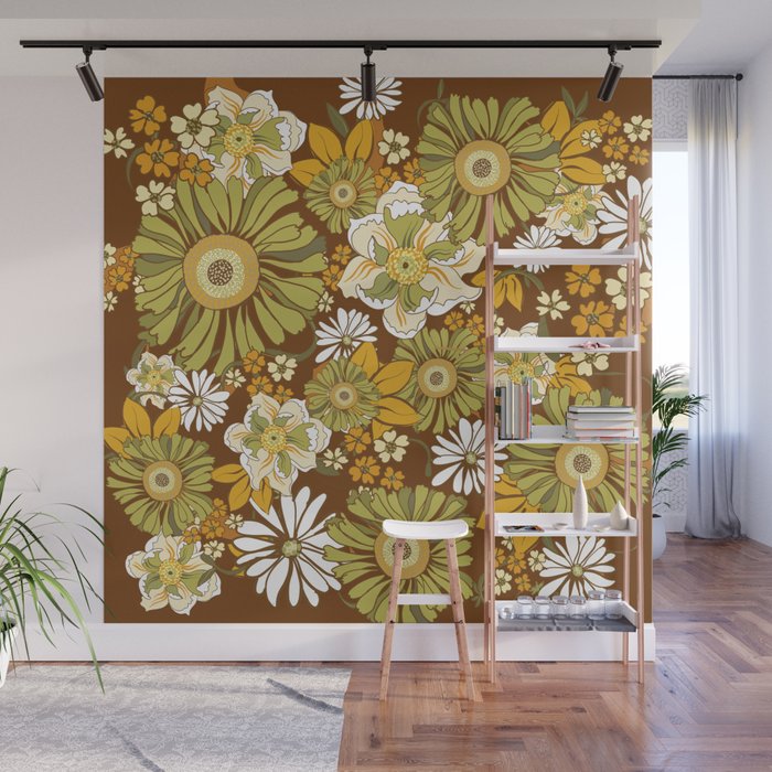 70s Retro Flower Power boho pattern Wall Mural Gallery Image 1