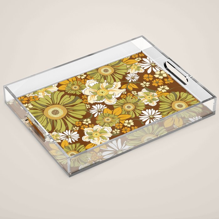 70s Retro Flower Power boho pattern Acrylic Tray Gallery Image 1