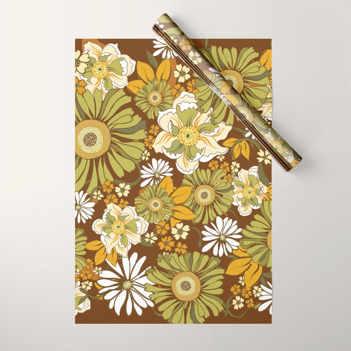 70s Retro Flower Power boho pattern Wrapping Paper Gallery Image 1