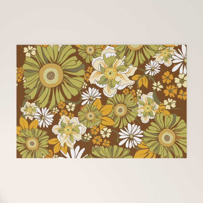 70s Retro Flower Power boho pattern Welcome Mat Gallery Image 1