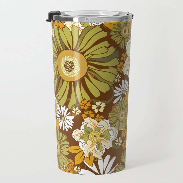 70s Retro Flower Power boho pattern Travel Mug Gallery Image 3