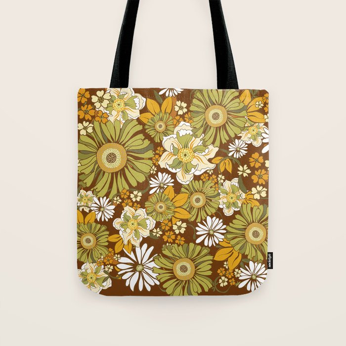 70s Retro Flower Power boho pattern Tote Bag Gallery Image 1