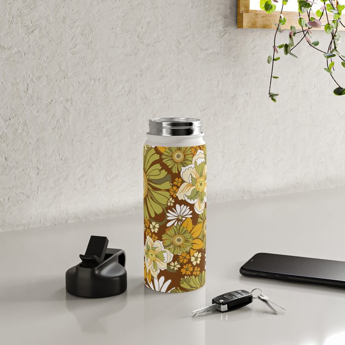 70s Retro Flower Power boho pattern Water Bottle Gallery Image 4