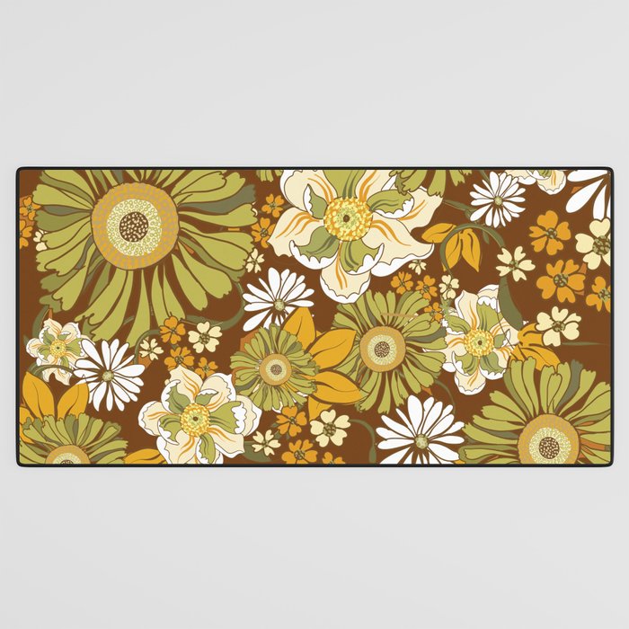 70s Retro Flower Power boho pattern Desk Mat Gallery Image 3