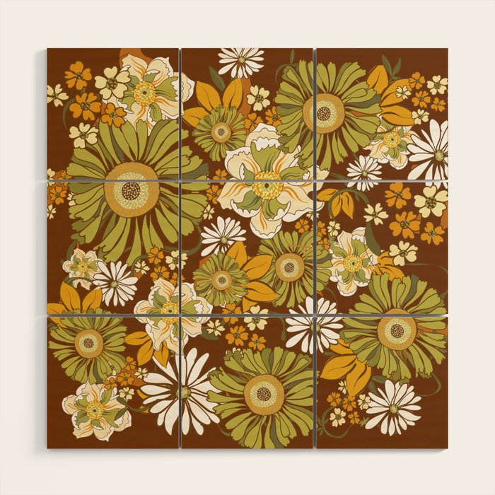 70s Retro Flower Power boho pattern Wood Wall Art Gallery Image 1
