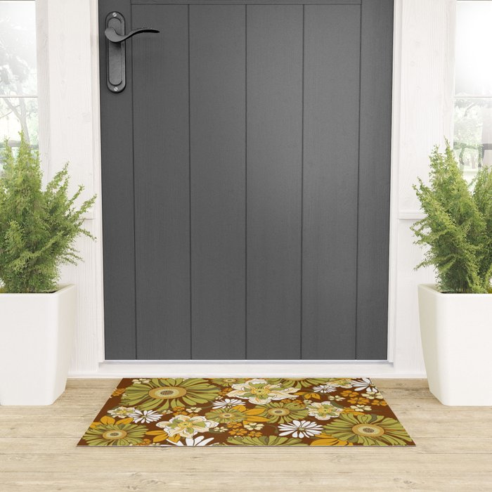 70s Retro Flower Power boho pattern Welcome Mat Gallery Image 3