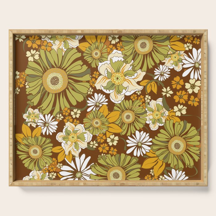 70s Retro Flower Power boho pattern Serving Tray Gallery Image 1