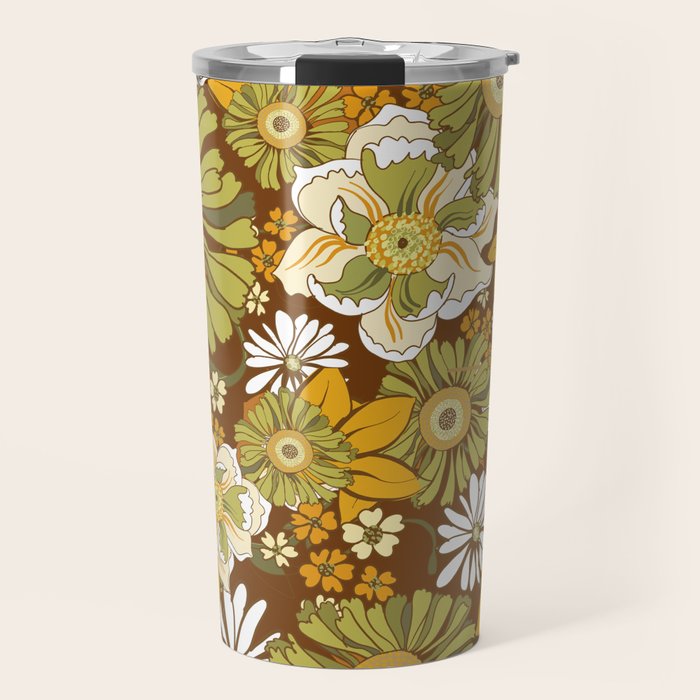 70s Retro Flower Power boho pattern Travel Mug Gallery Image 1