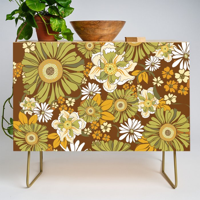 70s Retro Flower Power boho pattern Credenza Gallery Image 1