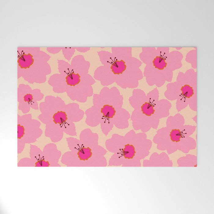 Orange And Pink Retro Floral Welcome Mat Gallery Image 1