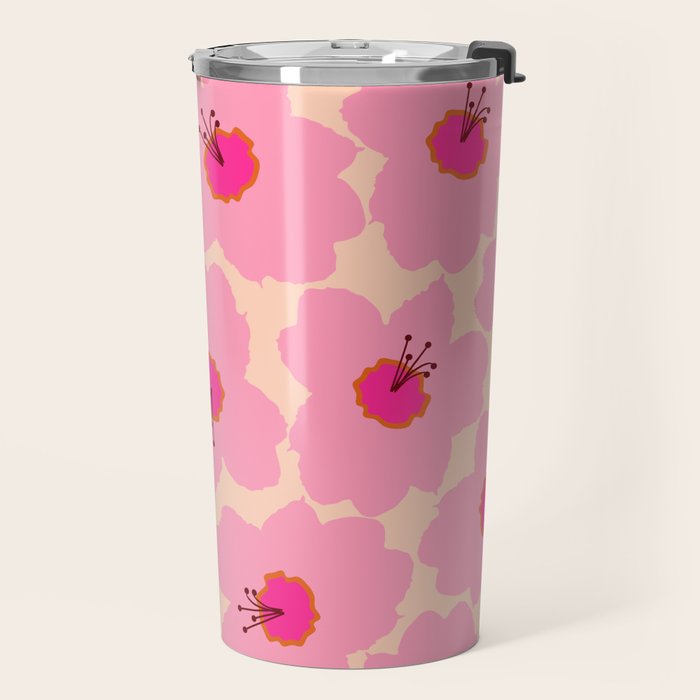 Orange And Pink Retro Floral Travel Mug Gallery Image 2