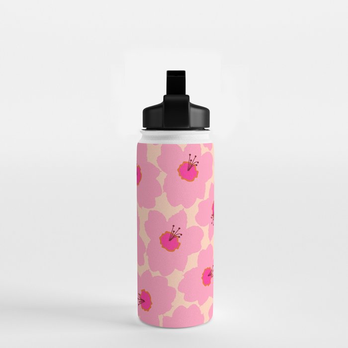 Orange And Pink Retro Floral Water Bottle Gallery Image 2