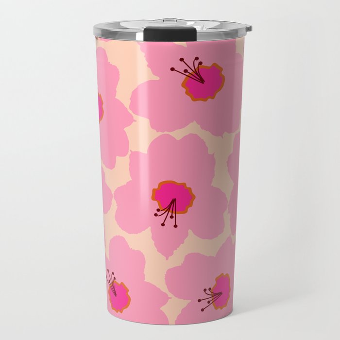 Orange And Pink Retro Floral Travel Mug Gallery Image 1