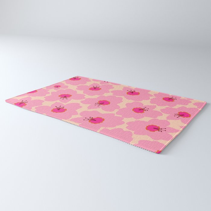 Orange And Pink Retro Floral Rug Gallery Image 3