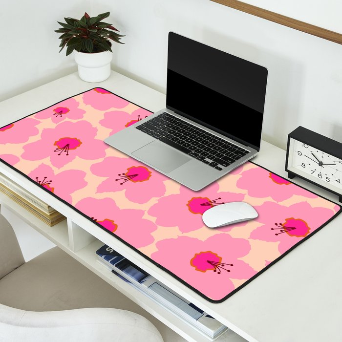 Orange And Pink Retro Floral Desk Mat Gallery Image 2