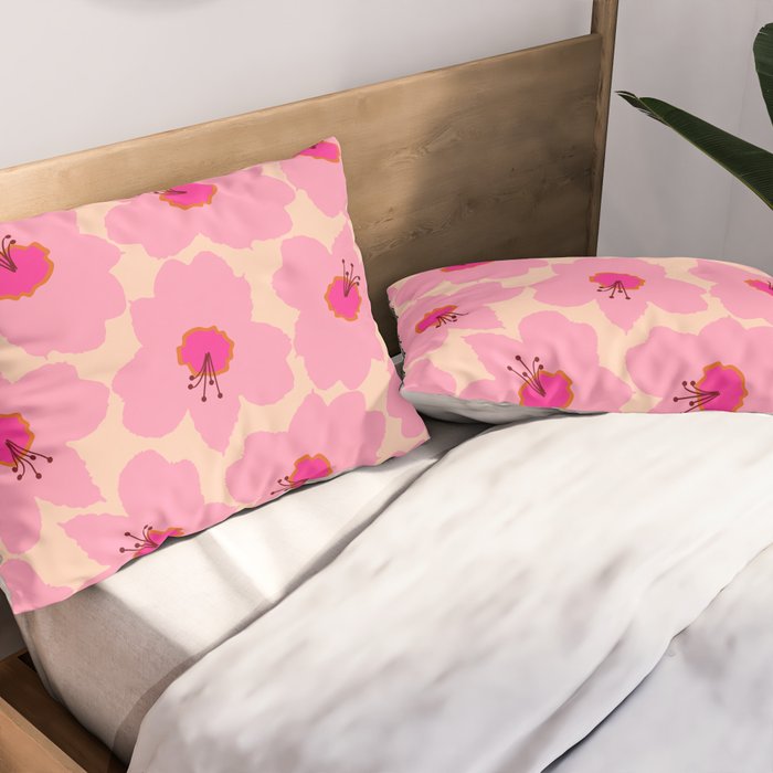 Orange And Pink Retro Floral Pillow Sham Gallery Image 2