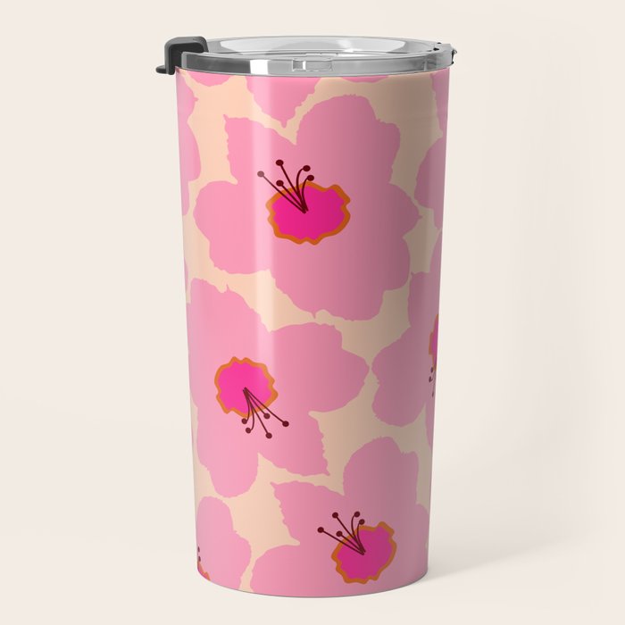Orange And Pink Retro Floral Travel Mug Gallery Image 3