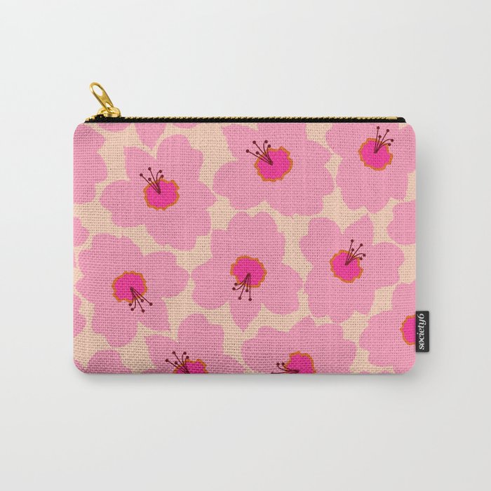 Orange And Pink Retro Floral Carry All Pouch Gallery Image 1