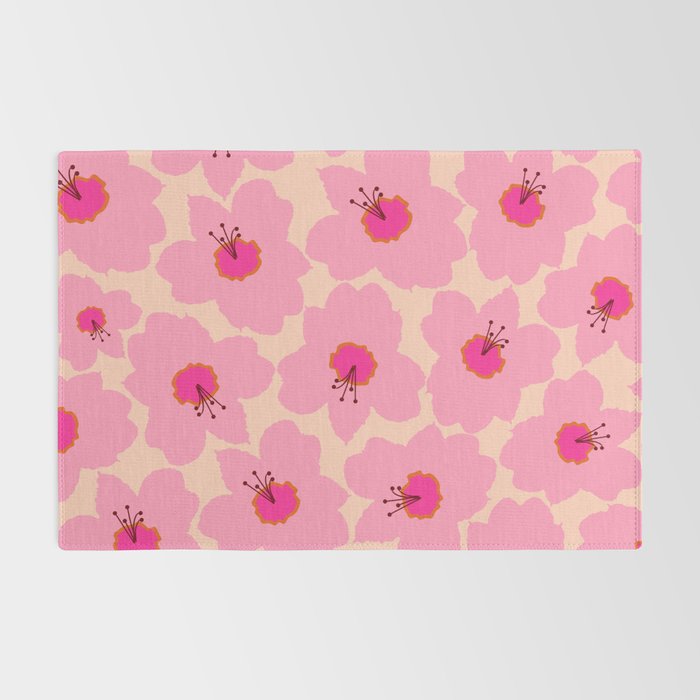 Orange And Pink Retro Floral Rug Gallery Image 2