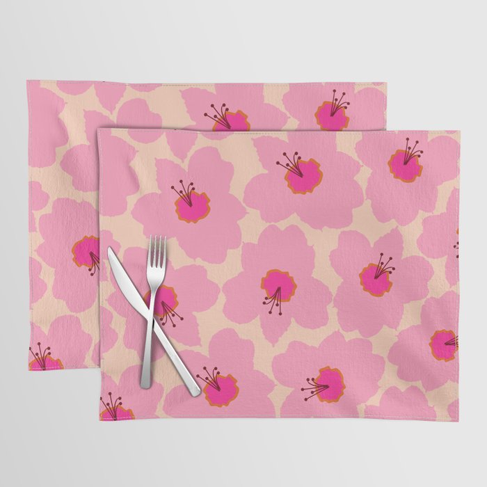 Orange And Pink Retro Floral Placemat Gallery Image 1