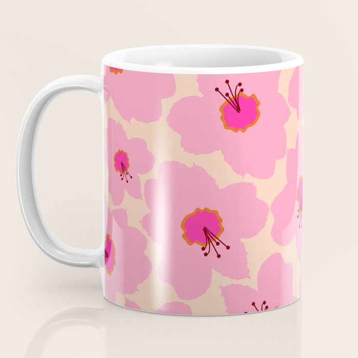 Orange And Pink Retro Floral Coffee Mug Gallery Image 3