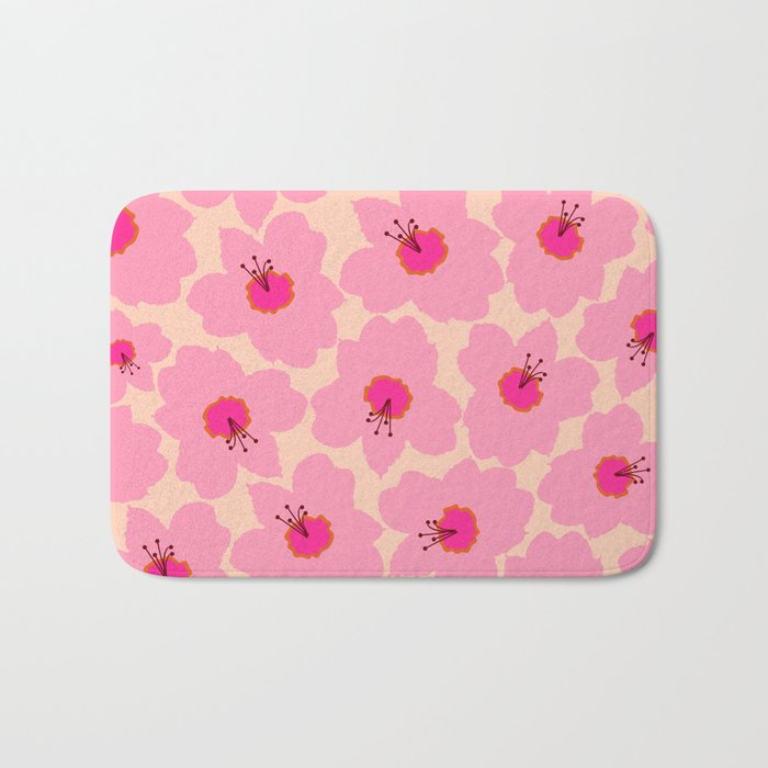 Orange And Pink Retro Floral Bath Mat Gallery Image 1