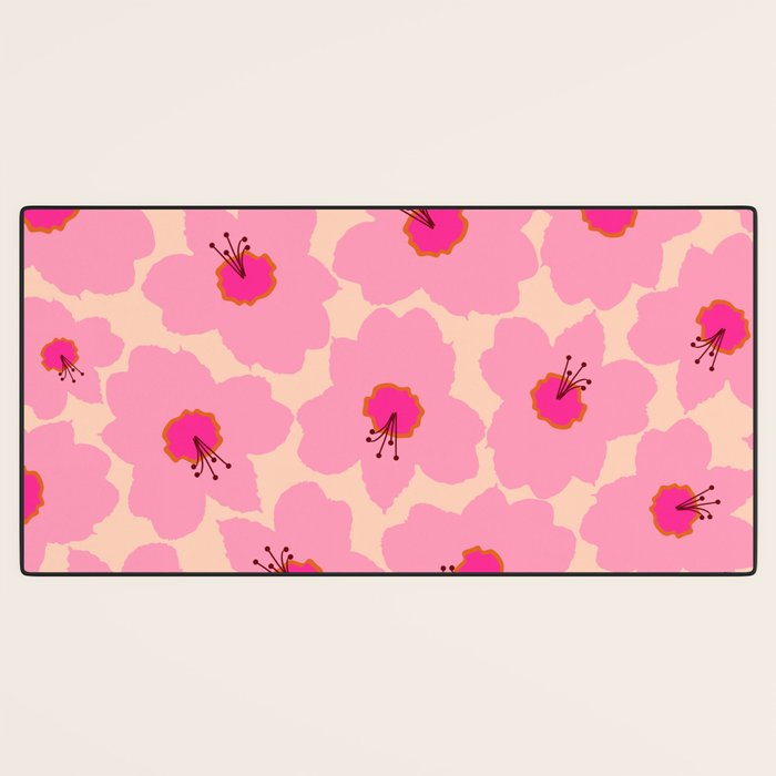 Orange And Pink Retro Floral Desk Mat Gallery Image 3