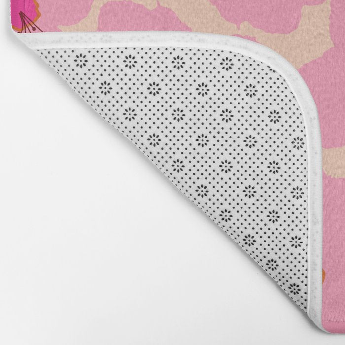 Orange And Pink Retro Floral Bath Mat Gallery Image 2