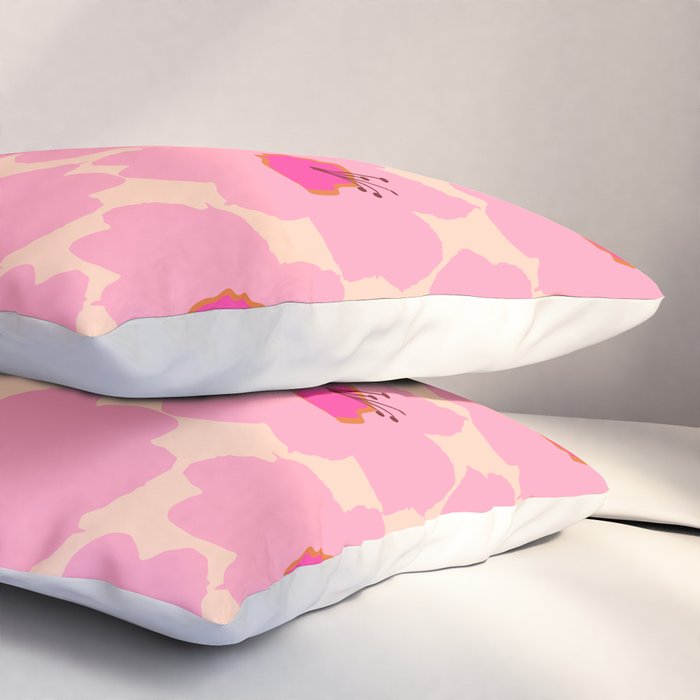Orange And Pink Retro Floral Pillow Sham Gallery Image 3