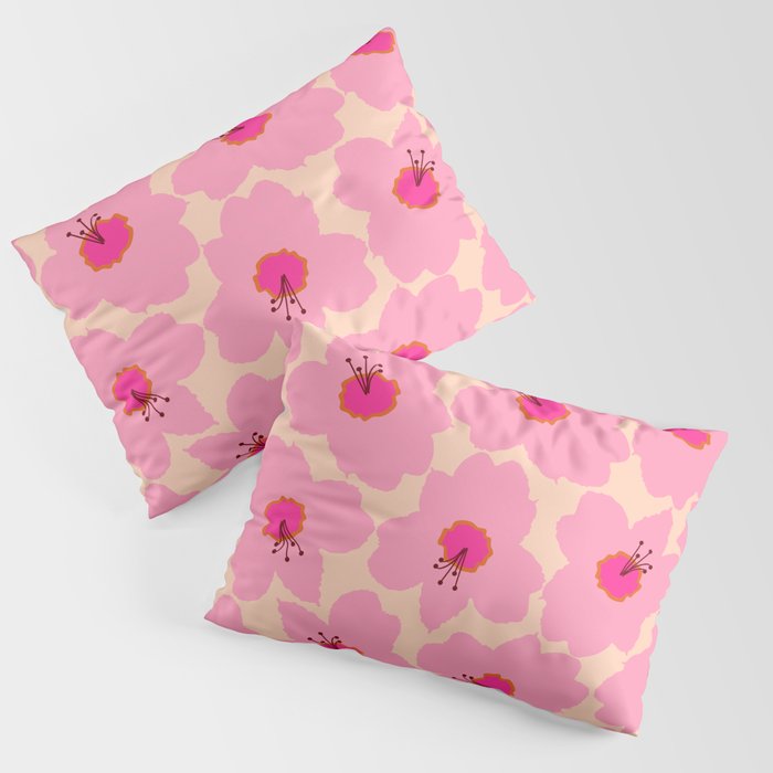 Orange And Pink Retro Floral Pillow Sham Gallery Image 1