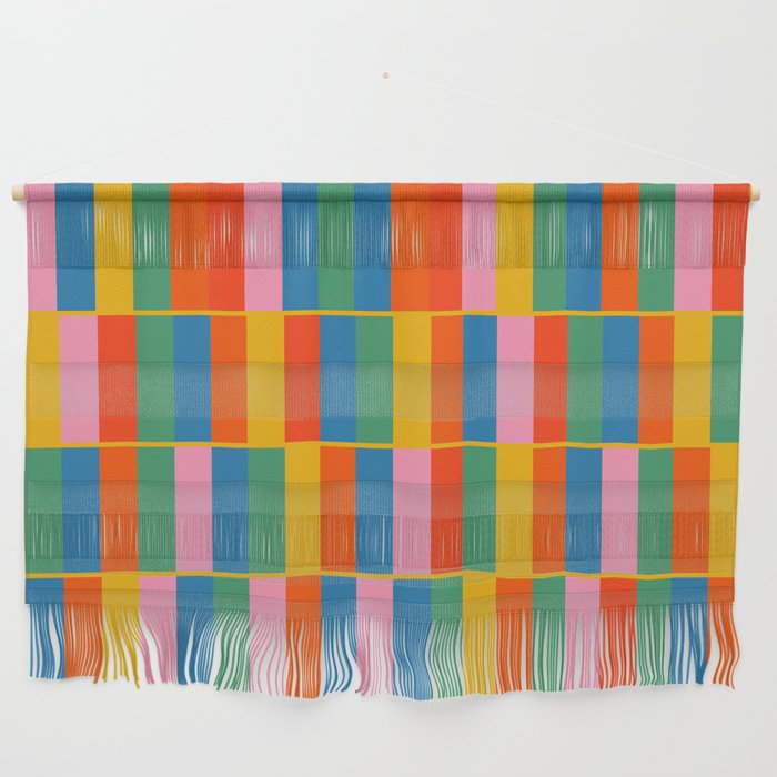 Long Blocks Colourful Geometric Check Pattern in Rainbow Pop Colors Wall Hanging Gallery Image 1