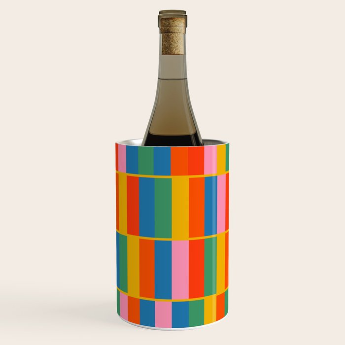 Long Blocks Colourful Geometric Check Pattern in Rainbow Pop Colors Wine Chiller Gallery Image 1