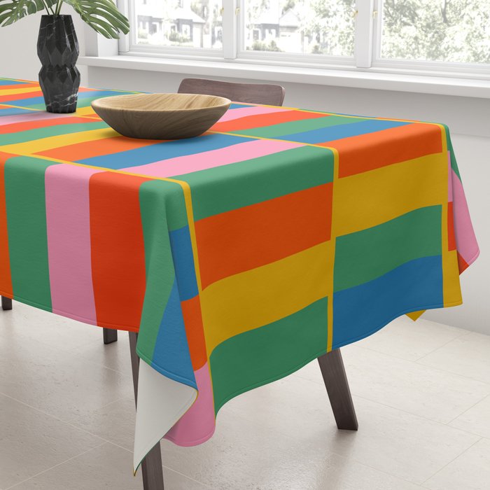 Long Blocks Colourful Geometric Check Pattern in Rainbow Pop Colors Tablecloth Gallery Image 3
