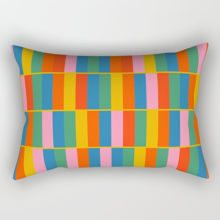 Long Blocks Colourful Geometric Check Pattern in Rainbow Pop Colors Rectangular Pillow Gallery Image 2