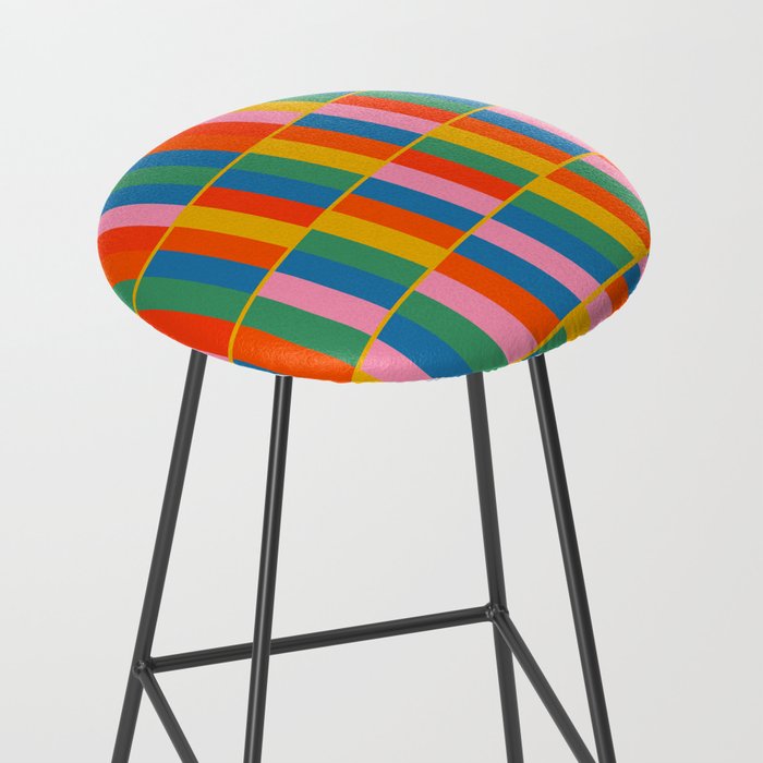Long Blocks Colourful Geometric Check Pattern in Rainbow Pop Colors Stool Gallery Image 2