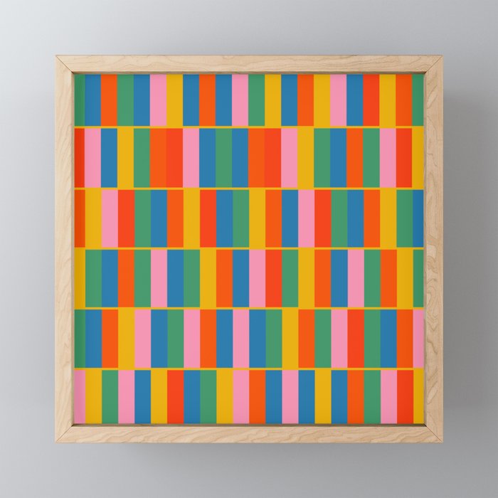 Long Blocks Colourful Geometric Check Pattern in Rainbow Pop Colors Mini Art Print Gallery Image 1
