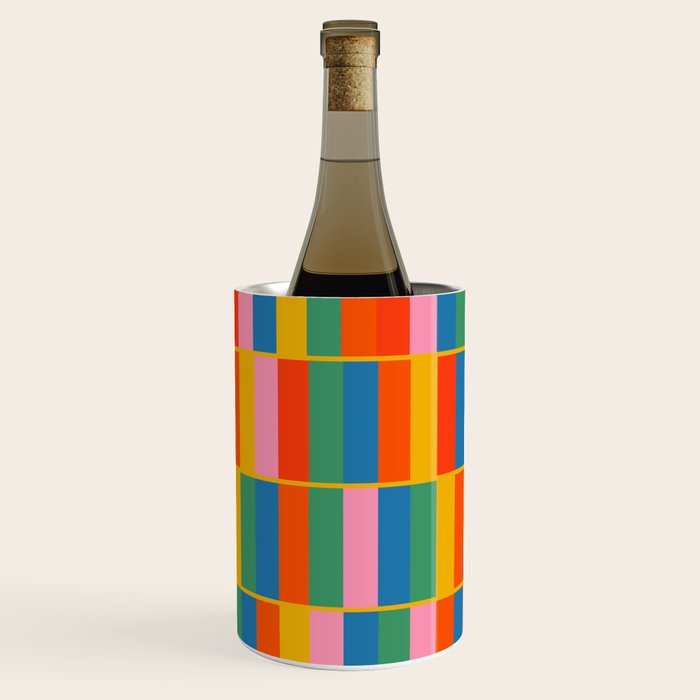 Long Blocks Colourful Geometric Check Pattern in Rainbow Pop Colors Wine Chiller Gallery Image 2
