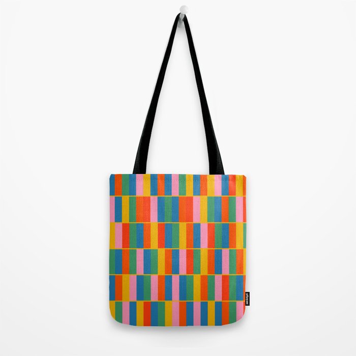 Long Blocks Colourful Geometric Check Pattern in Rainbow Pop Colors Tote Bag Gallery Image 2