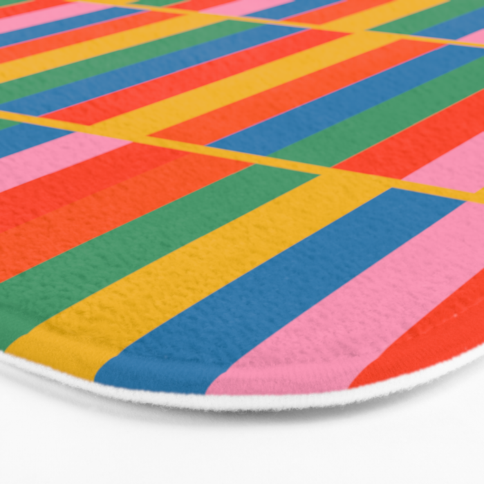 Long Blocks Colourful Geometric Check Pattern in Rainbow Pop Colors Bath Mat Gallery Image 3