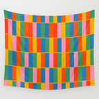 Long Blocks Colourful Geometric Check Pattern in Rainbow Pop Colors Wall Tapestry Gallery Image 4