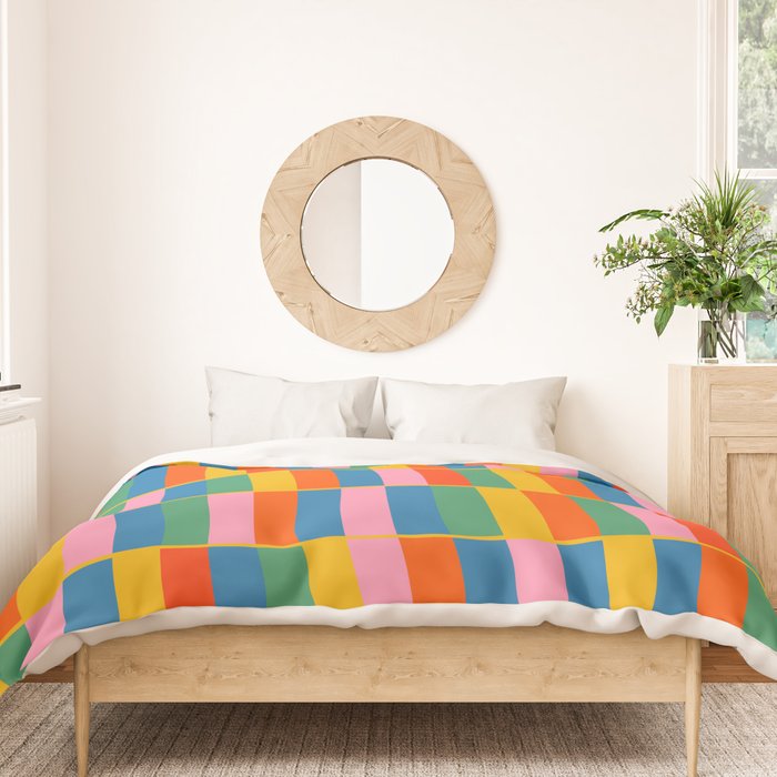 Long Blocks Colourful Geometric Check Pattern in Rainbow Pop Colors Duvet Cover Gallery Image 3